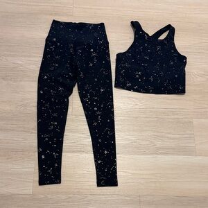 Beyond Yoga Navy Blue & Gold women’s work out set